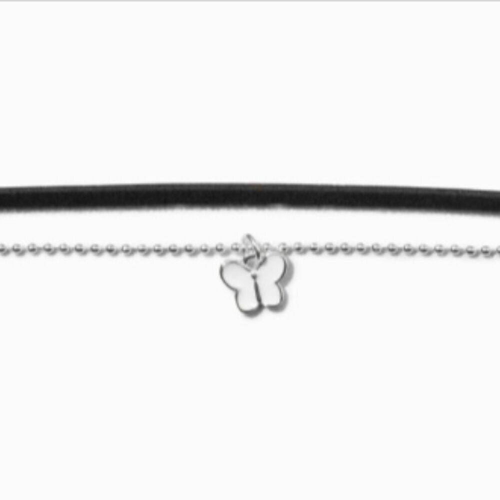 Icing White Butterfly Pendant Silver Chain Choker Necklace